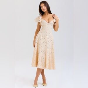 House of CB Amaya Cream Tea Broderie Anglais Midi Dress